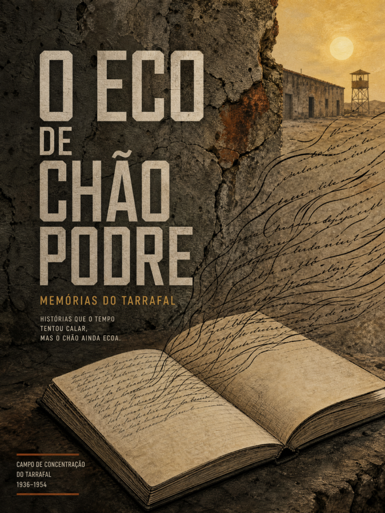 Textura de muro de pedra cinzenta do Campo de Concentração do Tarrafal com páginas de um caderno voando ao vento.