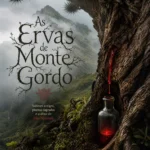 Tronco de árvore Dragoeiro antigo em Monte Gordo, São Nicolau, com um frasco a recolher uma gota de seiva vermelha na névoa.